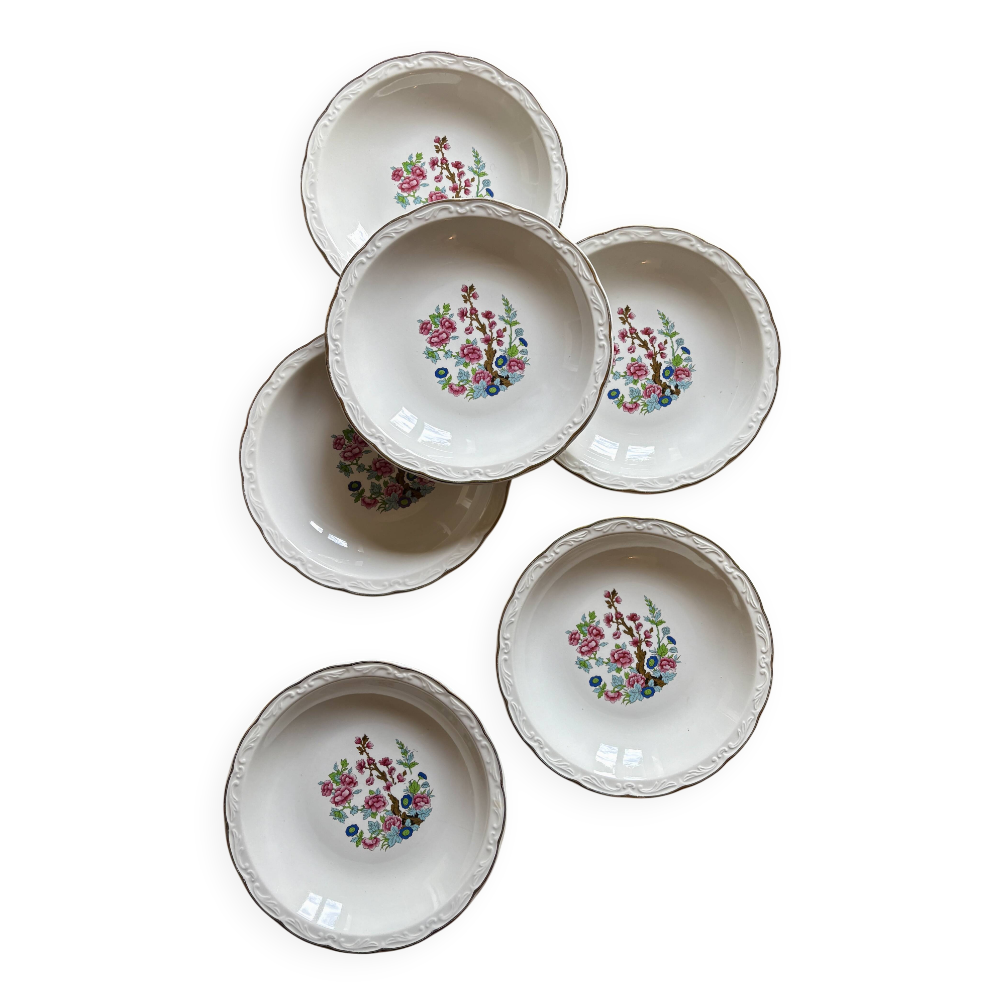 Set of 6 vintage soup plates, "Indian Tree" pattern by Digoin