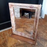 Wooden mirror on base, patinated, flowers