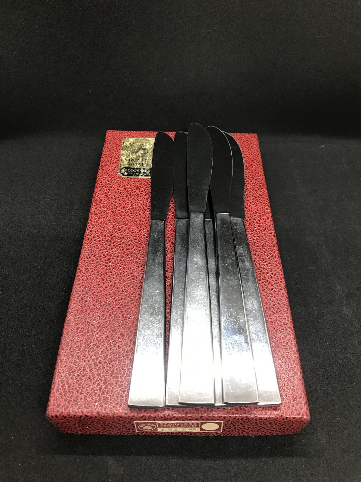 Box of 6 English silver metal knives