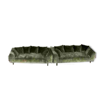 2 Kaufman 3-seater sofas in green velvet by NV Gallery