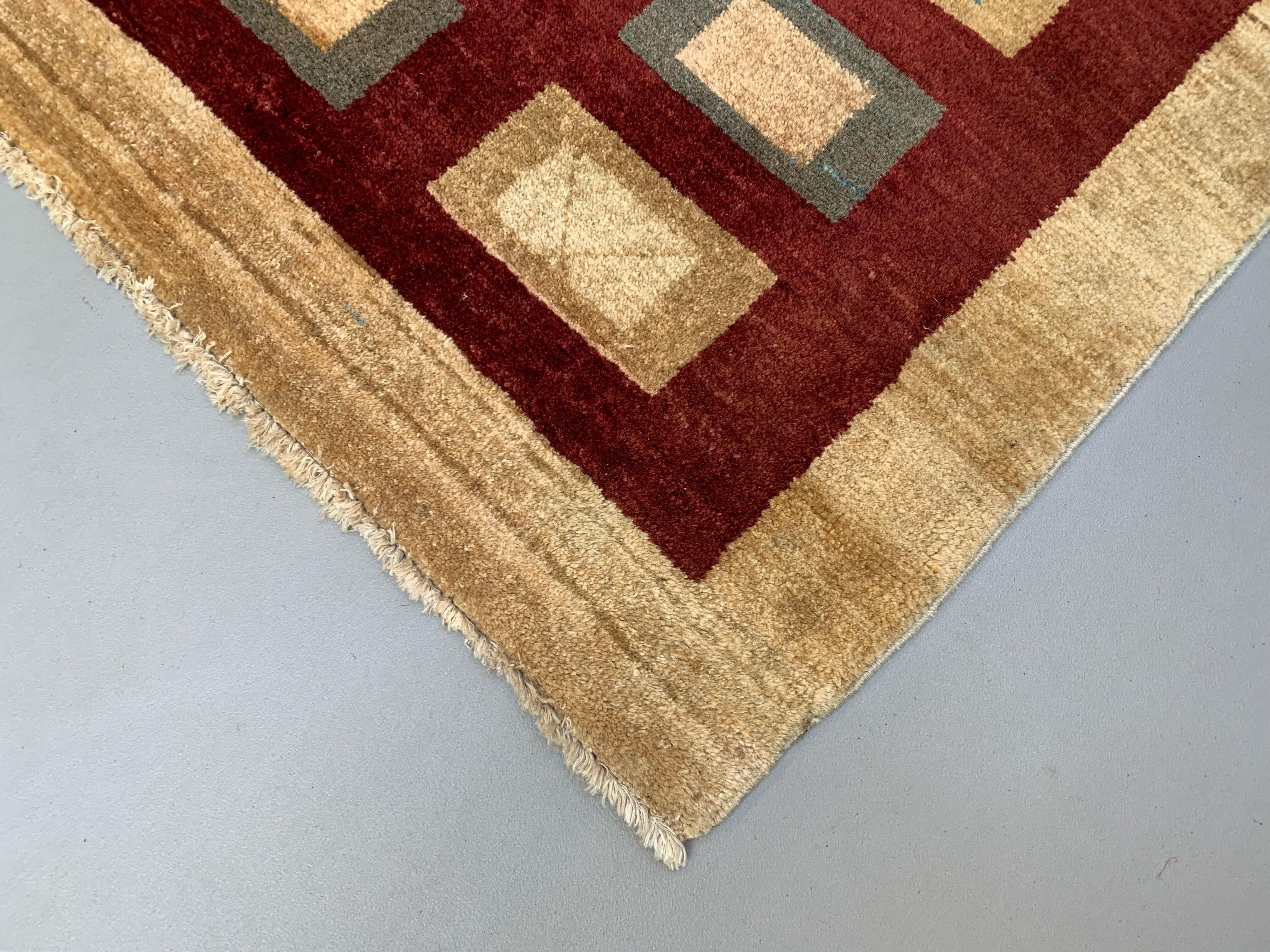 Afghan chobi art deco rug 183x173 cm, square tribal handmade,wool, beige