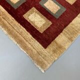 Afghan chobi art deco rug 183x173 cm, square tribal handmade,wool, beige