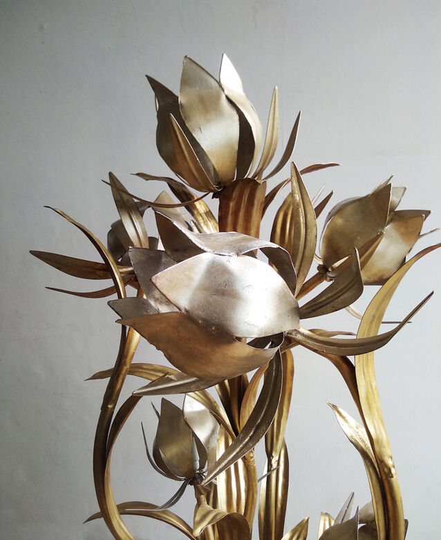 Golden metal flower lamp Hans Kogl 1970