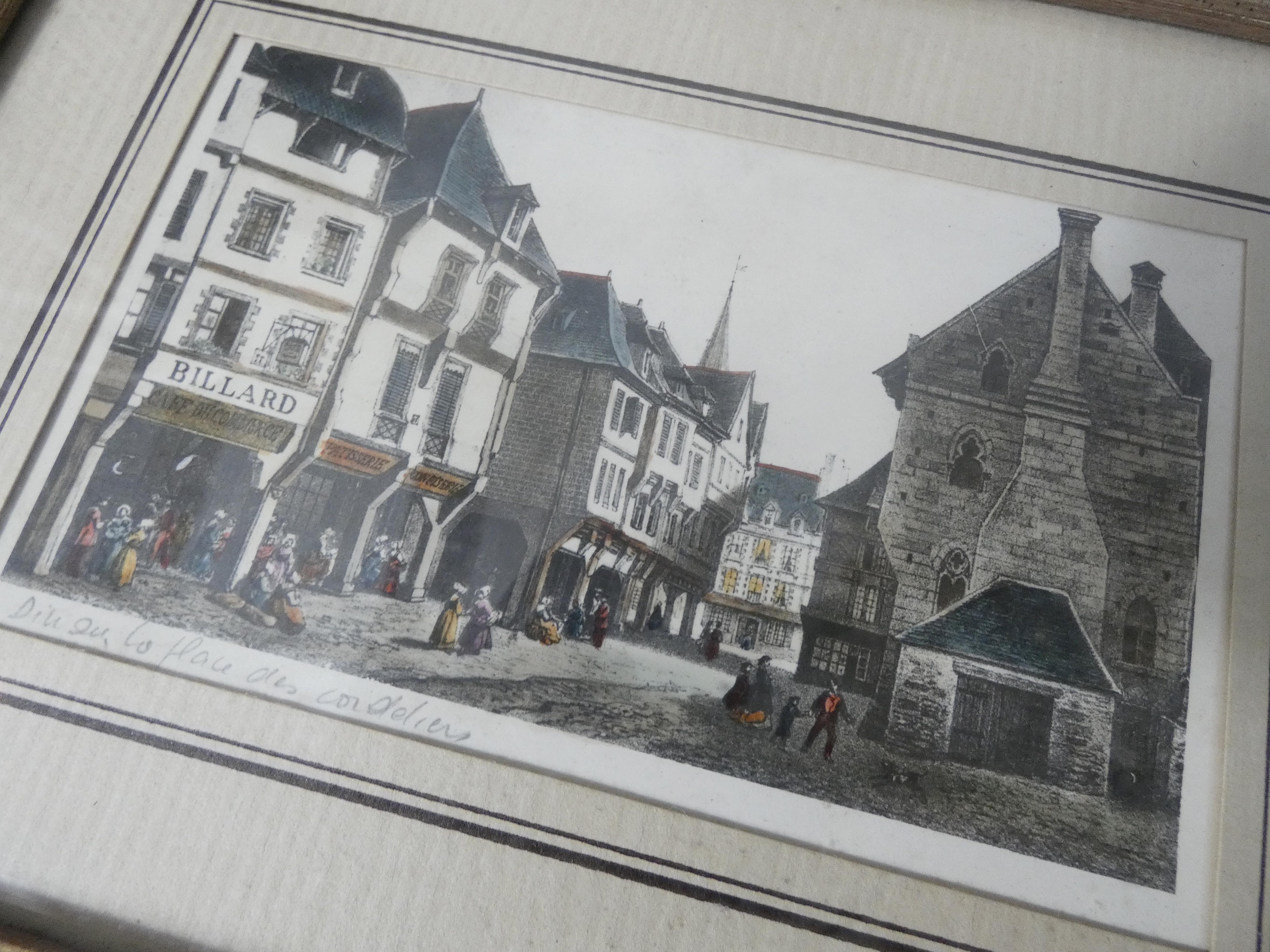 Old framed engraving dinan under glass and marie-louise