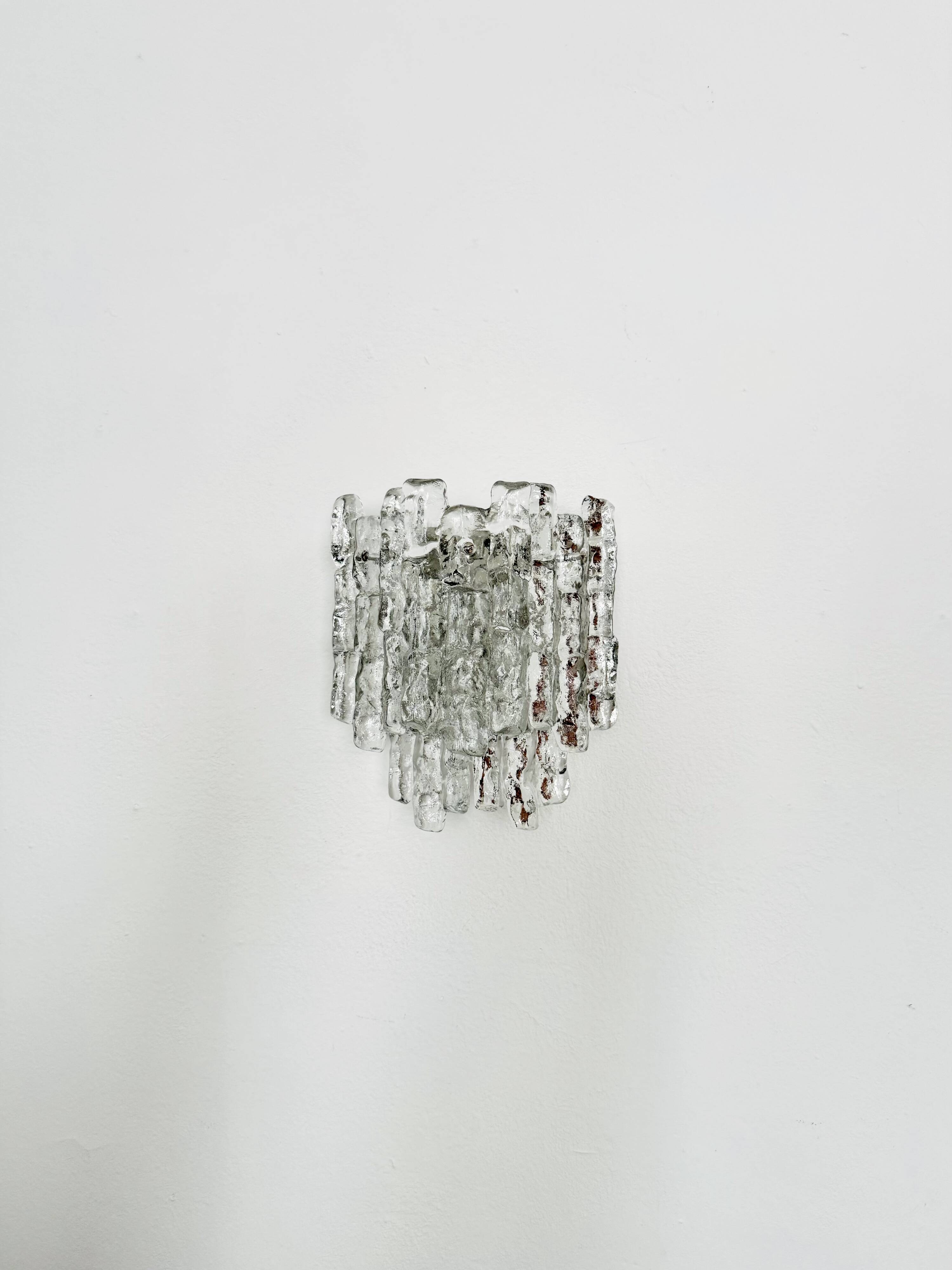 Set of 2 Austrian Ice Glass Wall Lamps by J.T. Kalmar