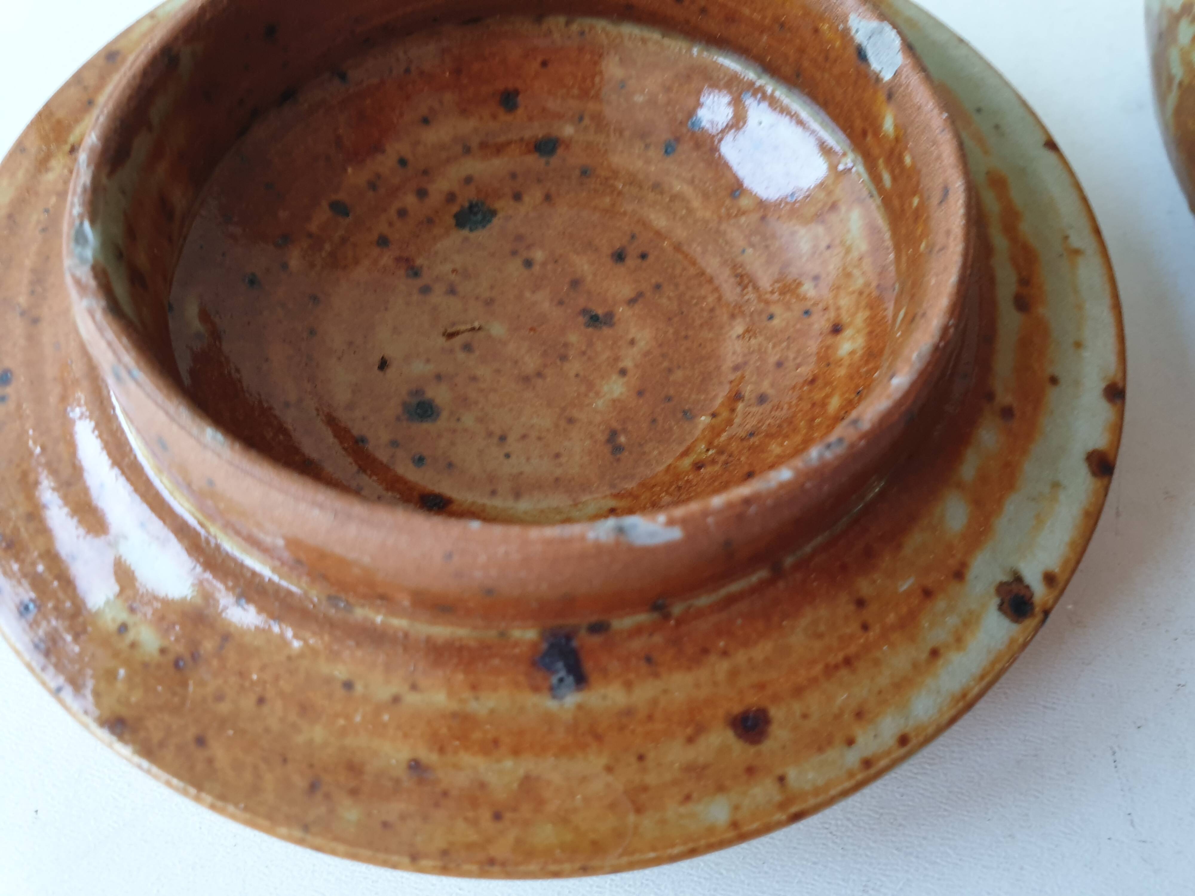 Pyrite stoneware ceramic candy box signed A (Signature to be identified)