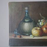 Tableau peinture ancienne huile sur toile nature morte W. Jenkins décoration campagne