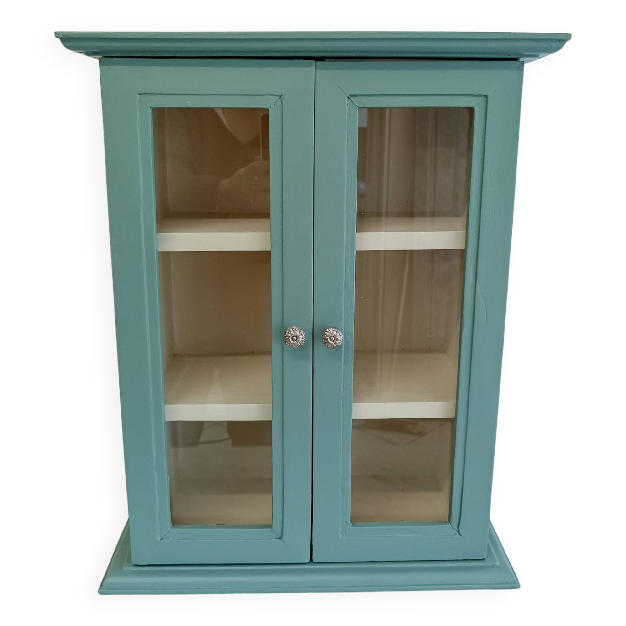 Green and beige 2-door wall display case