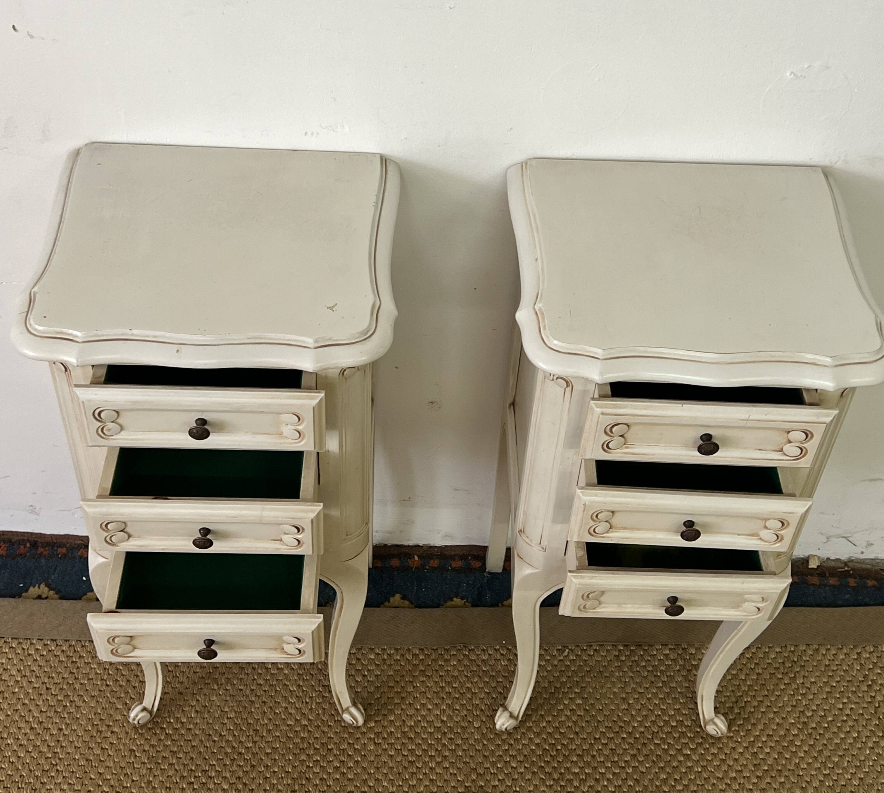 Pair of antique Louis XV style bedside tables, 3 drawers
