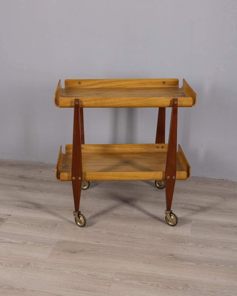 Vintage 1950s Wooden Food Service Cart, Designed by Carlo Ratti