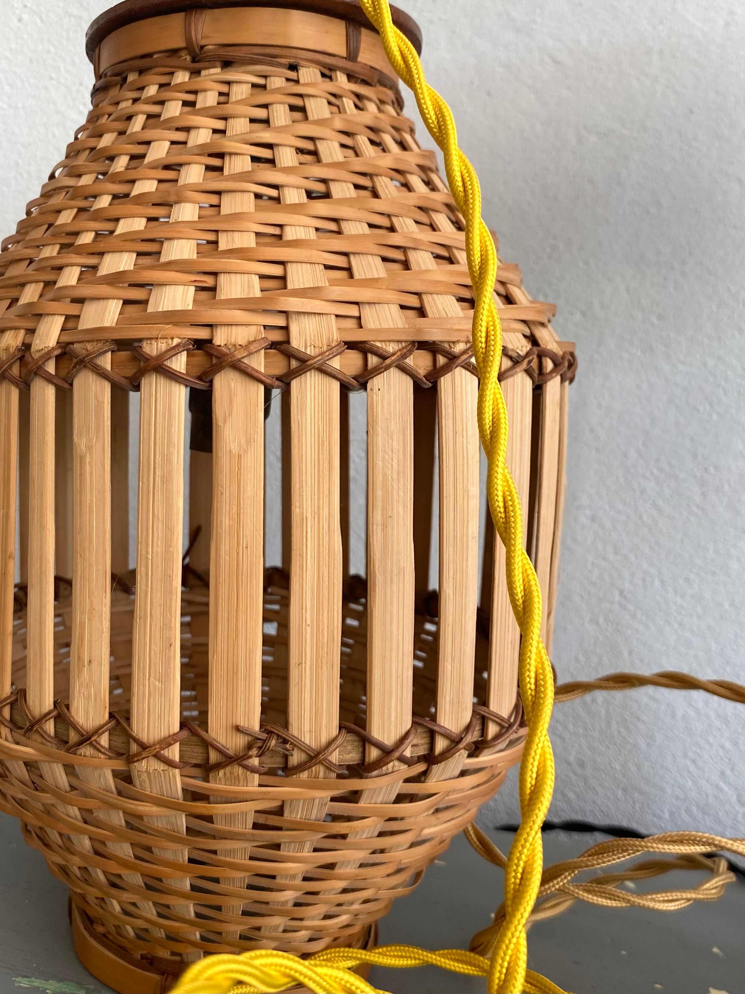 Pendant lamp, fabric cable 2 m, Asian bamboo, 1980