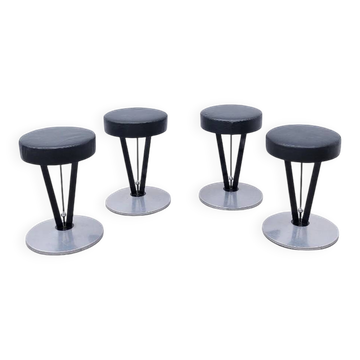 Ensemble de 4 tabourets Modèle "Dry Martin" de Pedro Miralles pour Akaba en métal et cuir, 1980