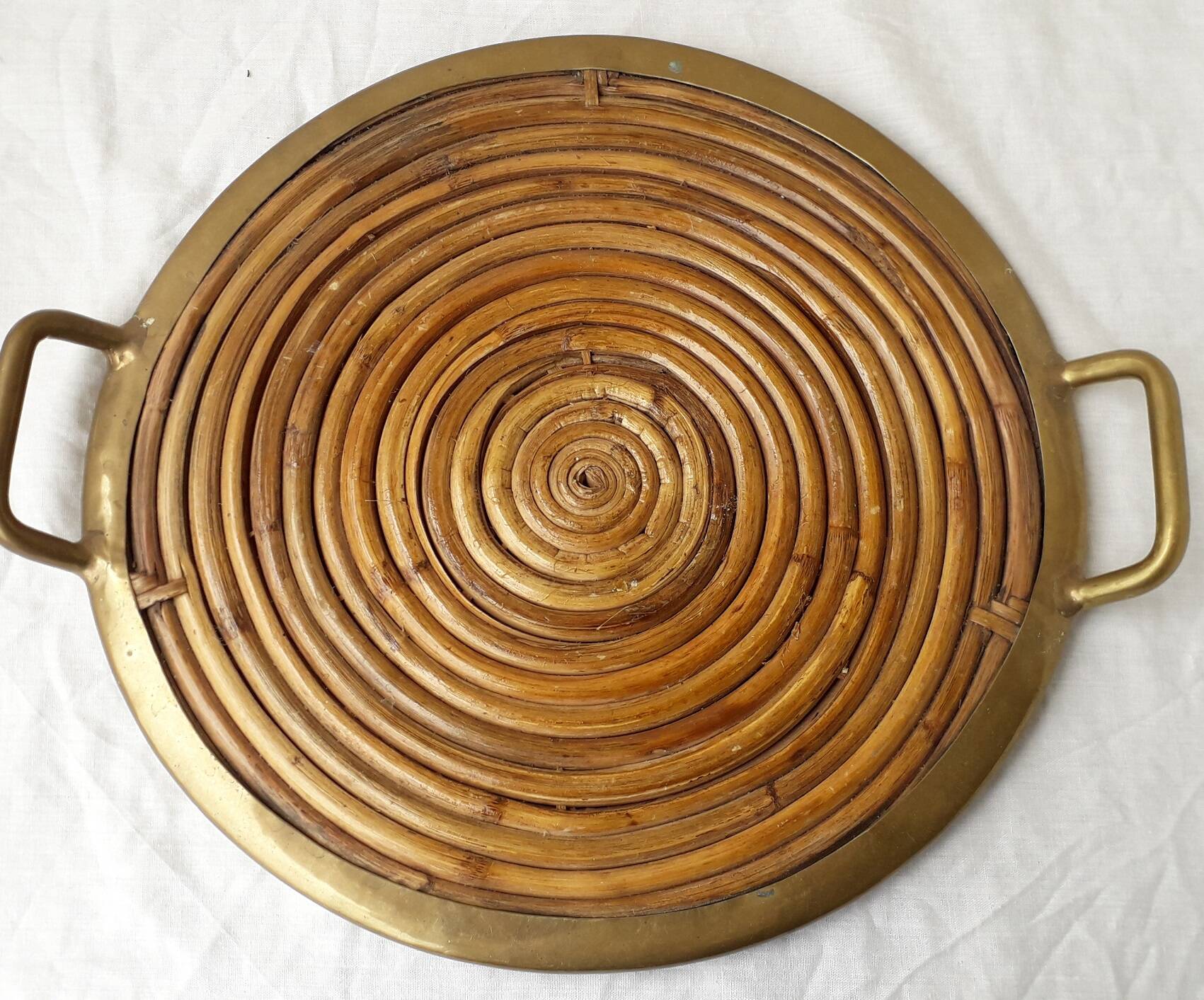 Rattan and brass tray