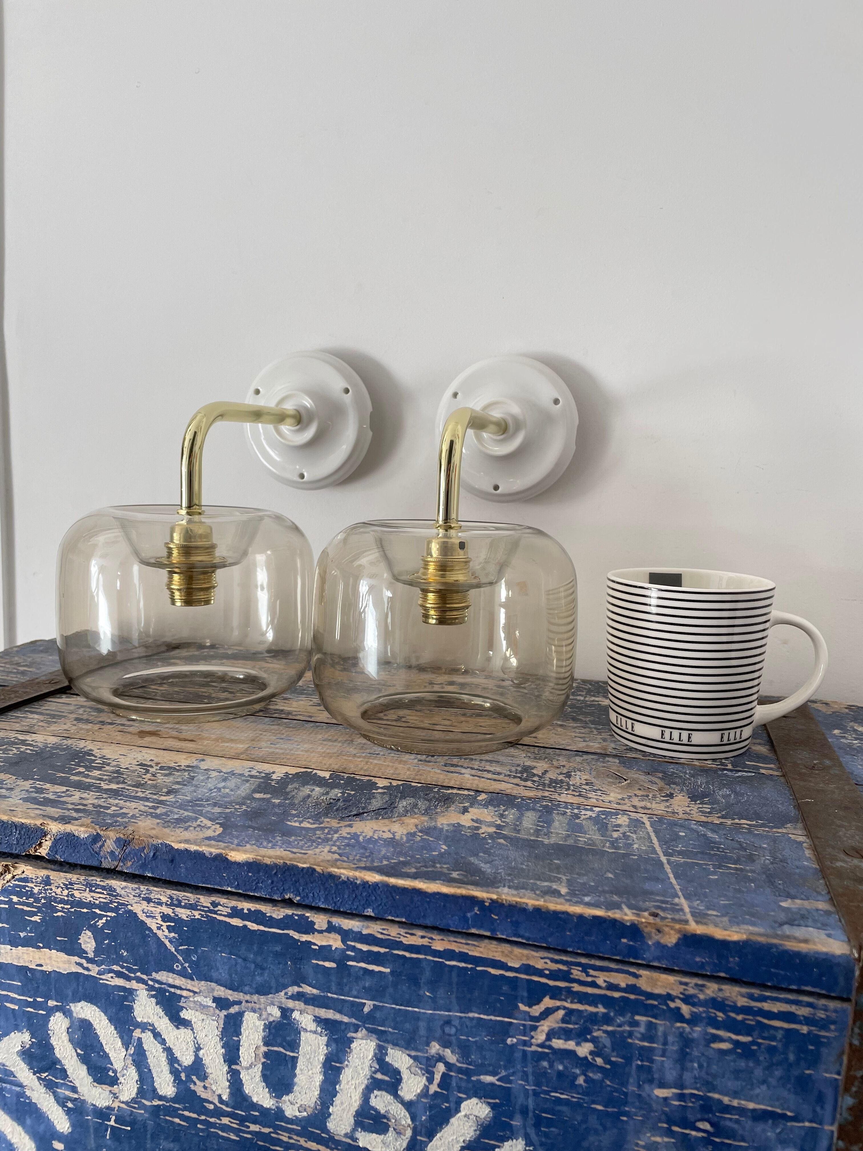 Pair of vintage smoked glass sconces