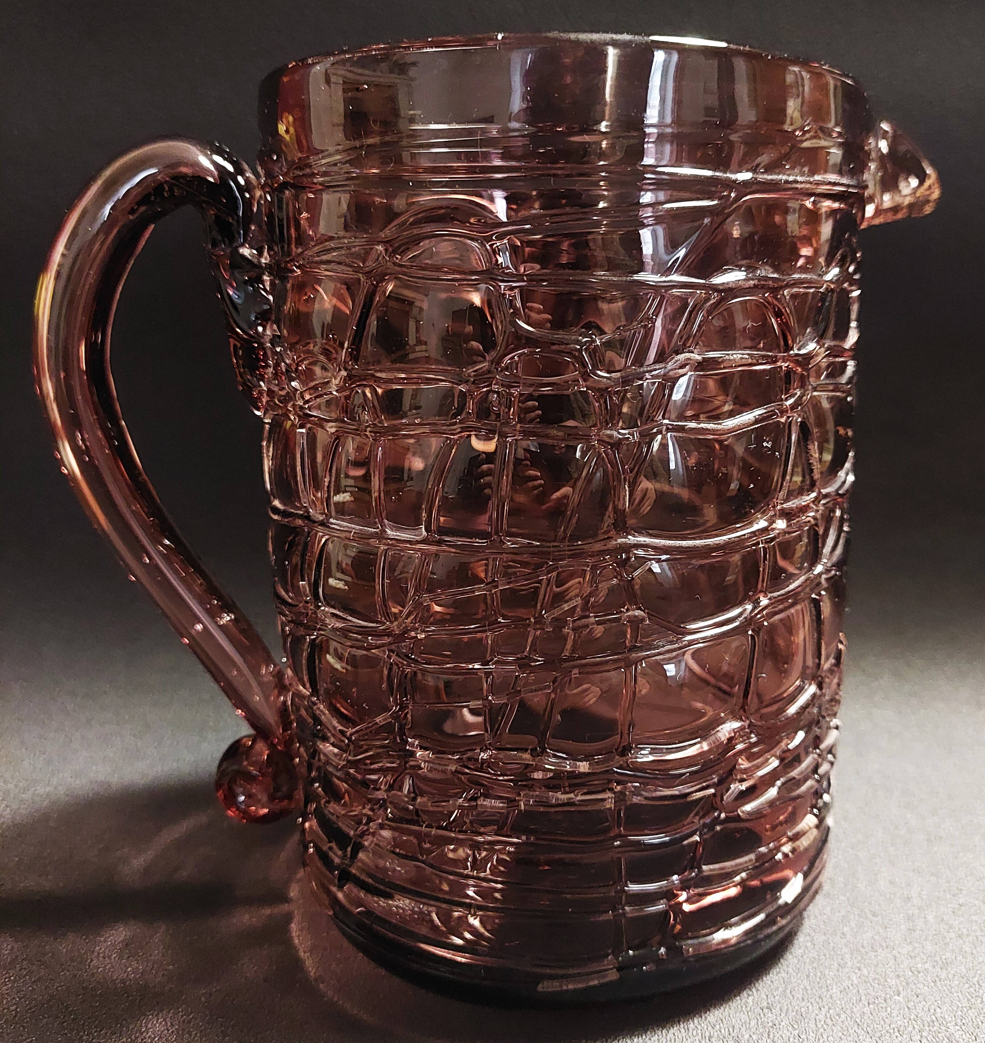 Orangeade set, pitcher, six glasses, purple glass, 70s