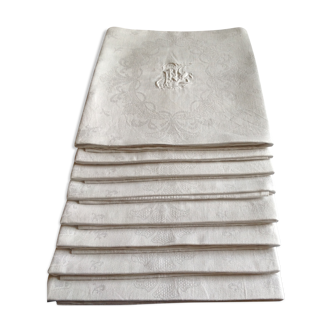Lot de 8 serviettes de table anciennes en damassé