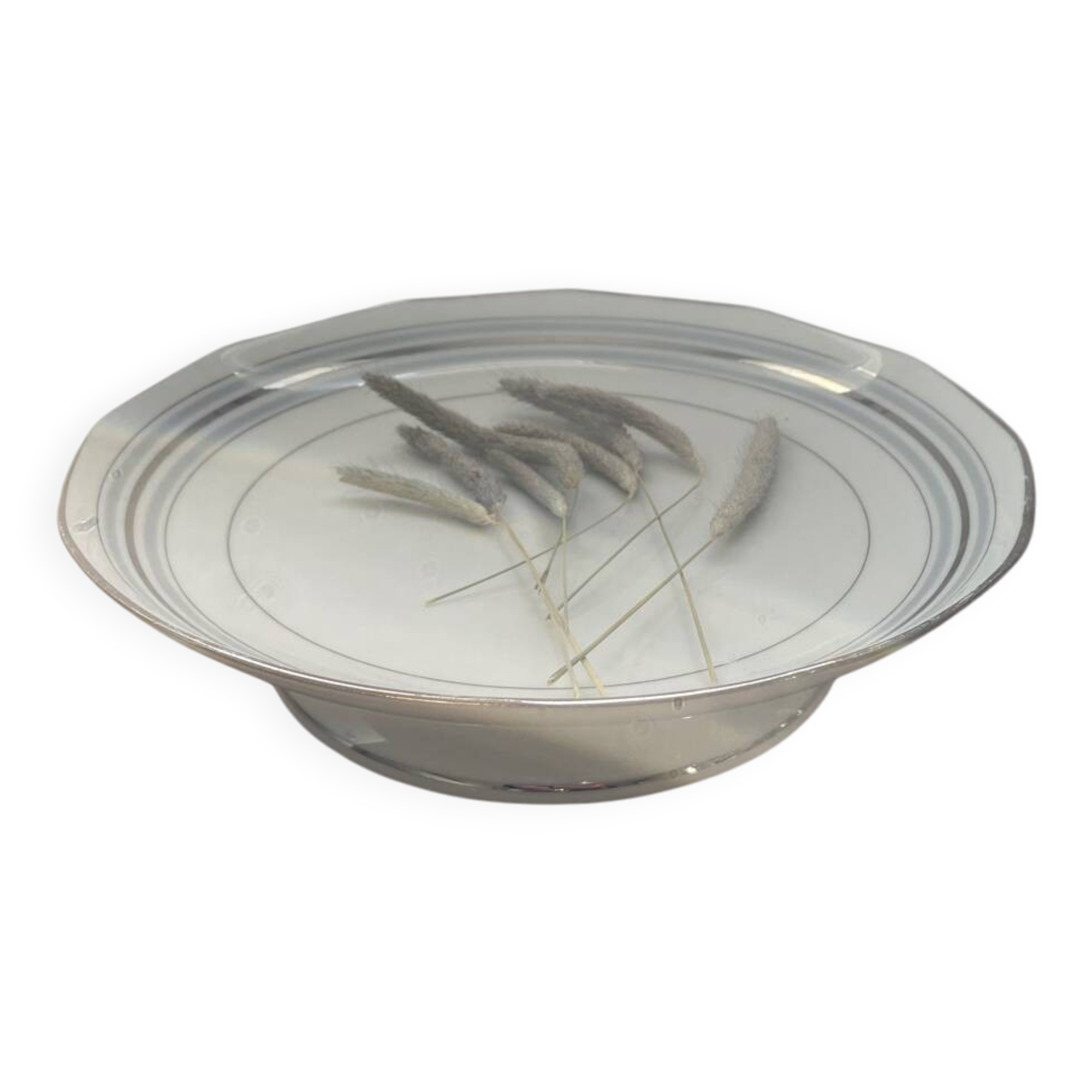 Shallow dish centrepiece French porcelain M&S silver trim