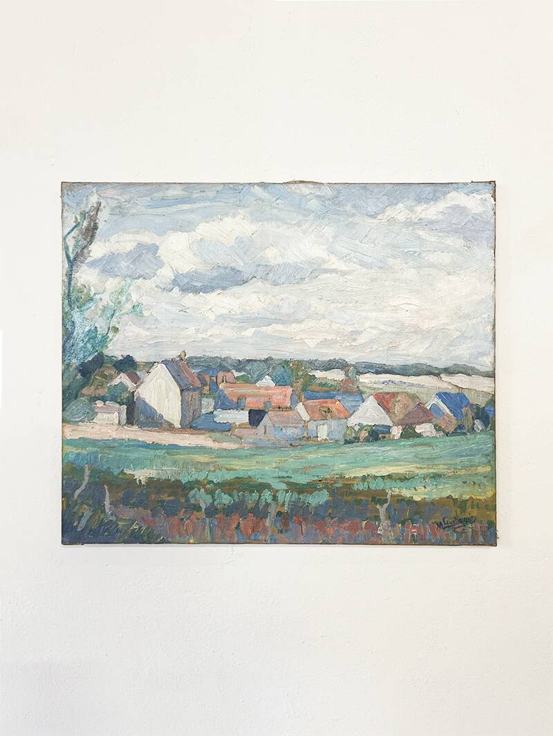 Painting “Village”, Oil on canvas signed.