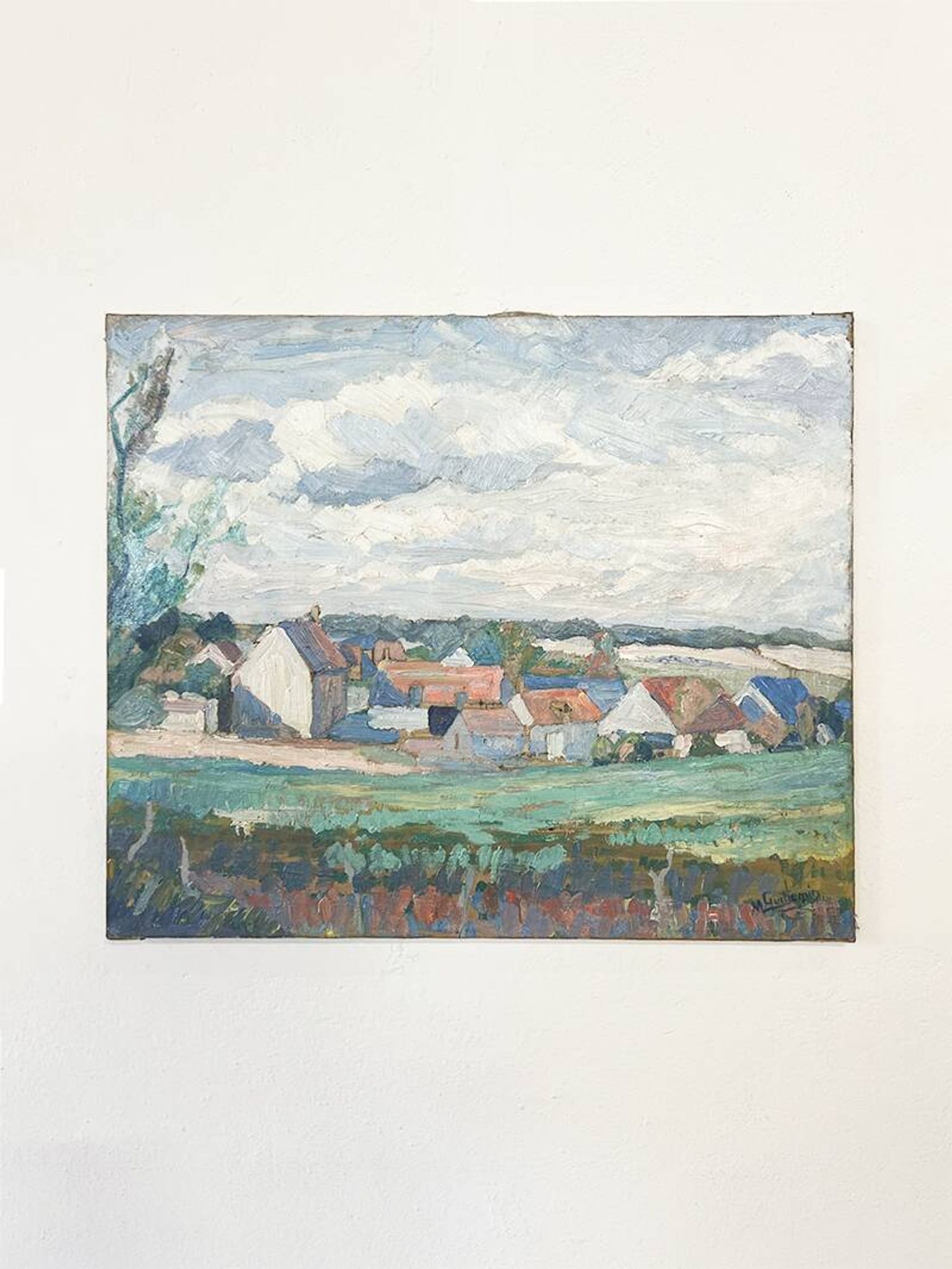 Painting “Village”, Oil on canvas signed.