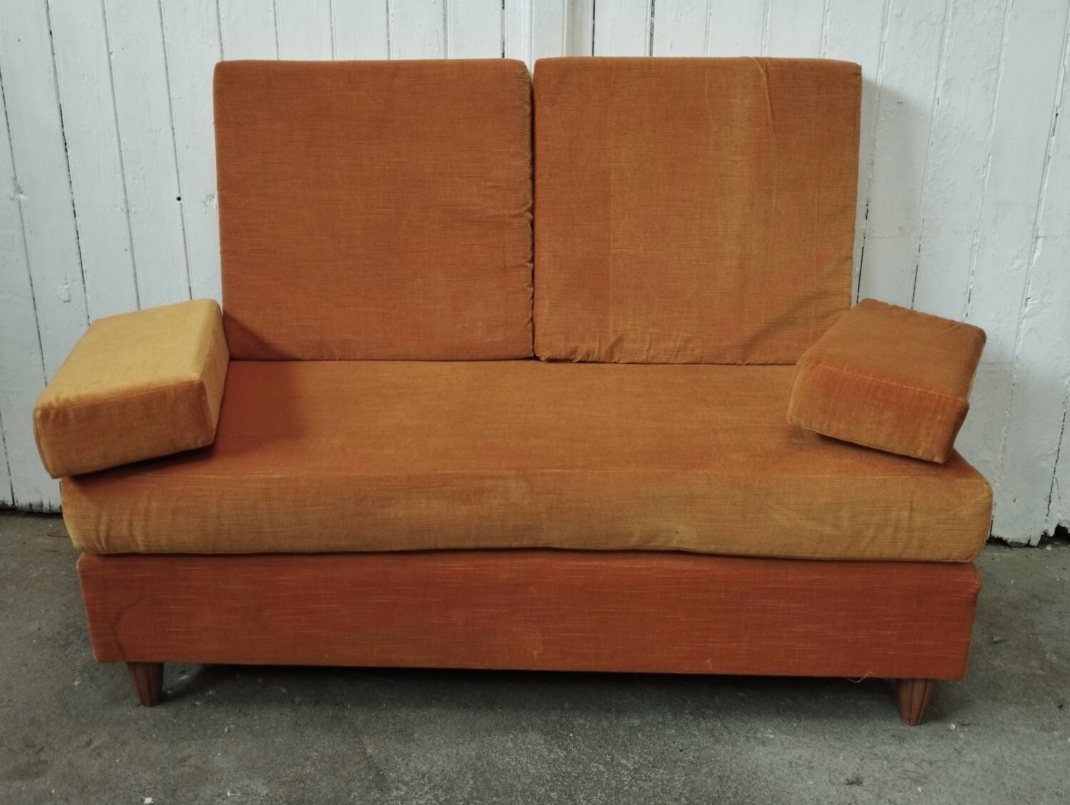 Vintage orange velvet bench from the 70s