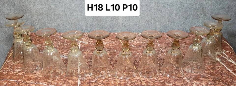 Biot: set of 10 vintage bubble glass glasses circa 1950-1970