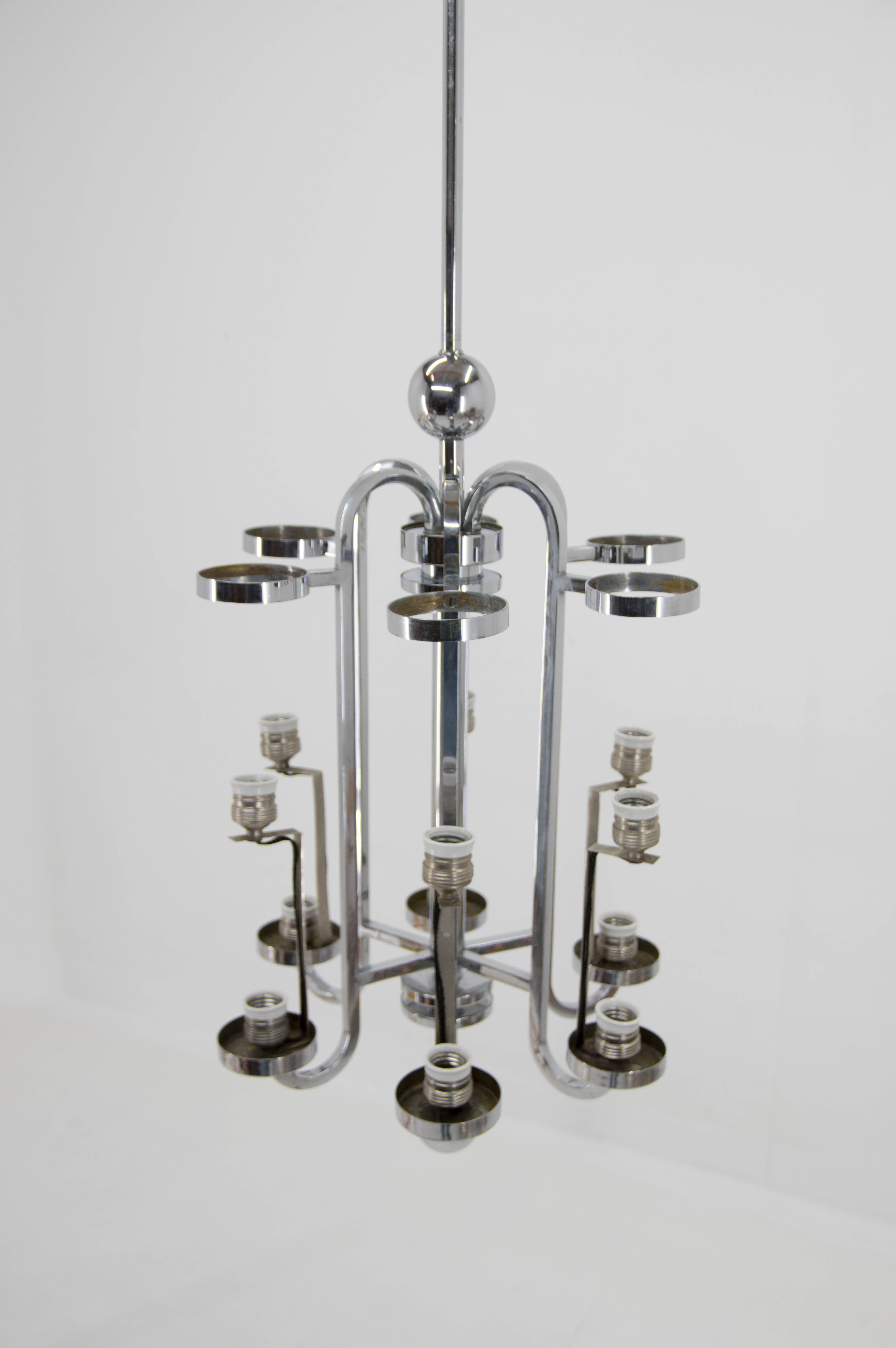 Bauhaus chrome-plated tubular chandelier, 1930s