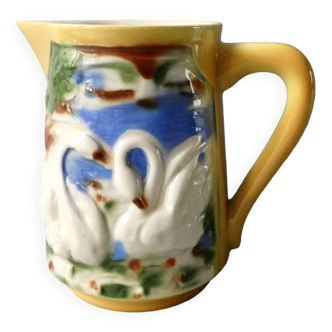 Poet Laval slip pitcher with bird and swan decor