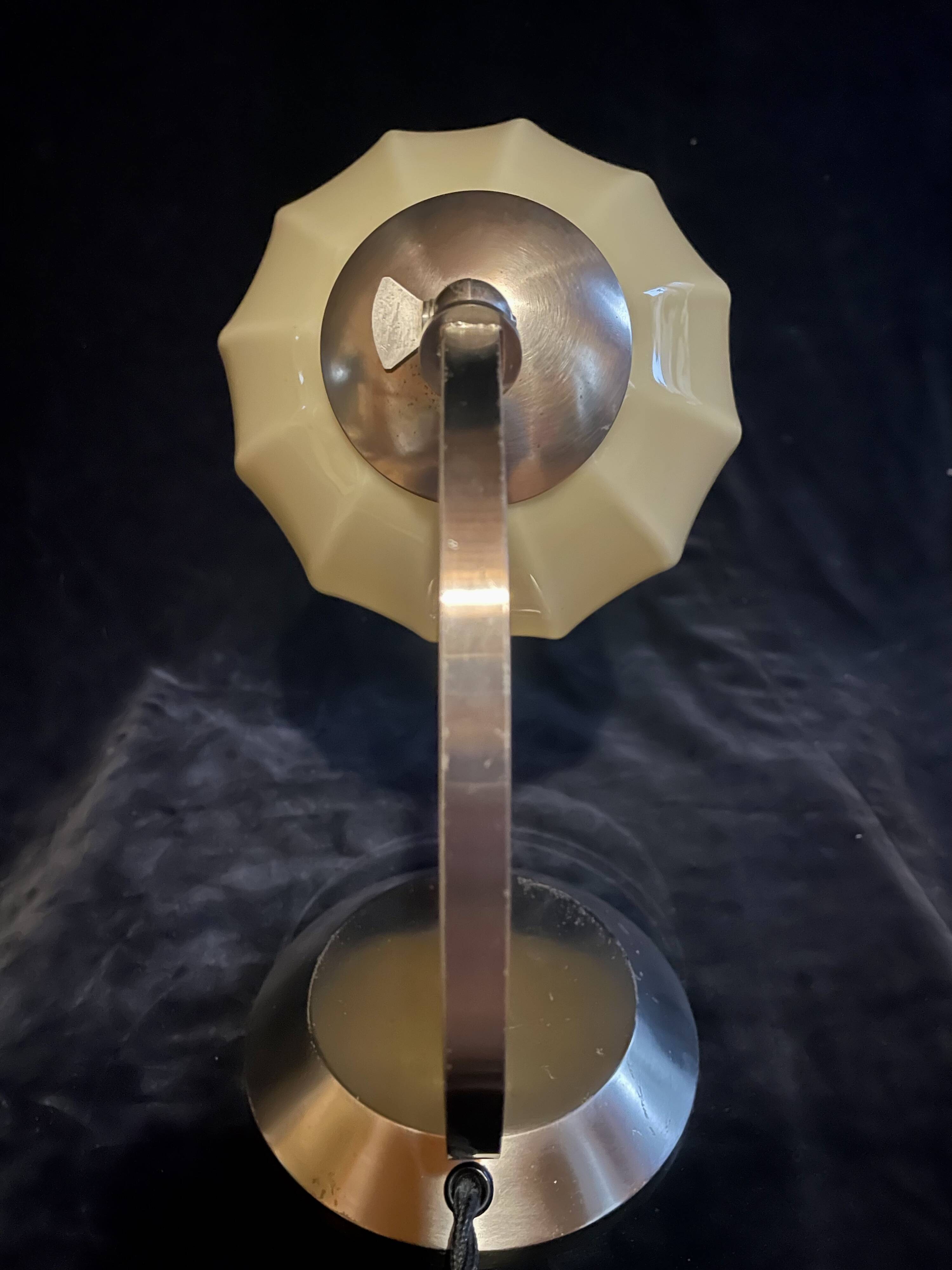 Art Deco bedside lamp, opaline/nickel brass, 1930s.