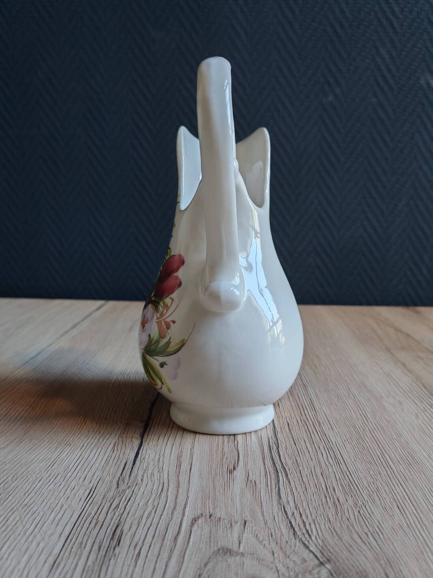 Vintage Ceramic Jug Hand-Painted Multicoloured Floral Decor, Ewer
