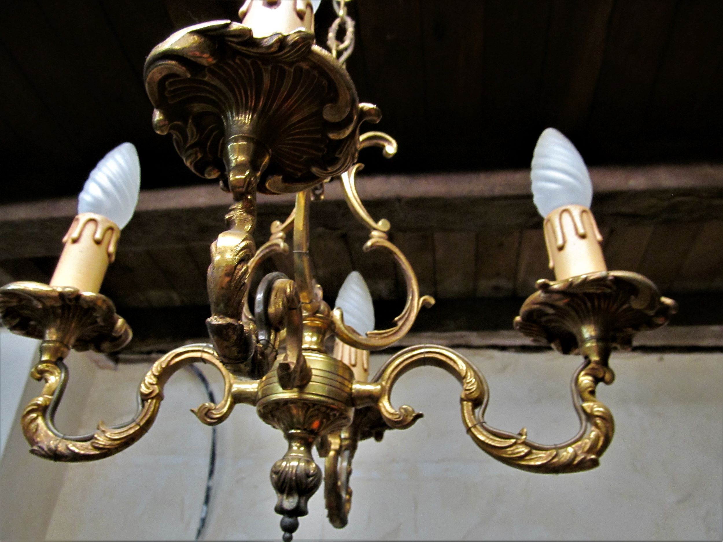 French vintage 4 branch bronze birdcage chandelier 5 arm ceiling fixture light chandelier FAL mfg