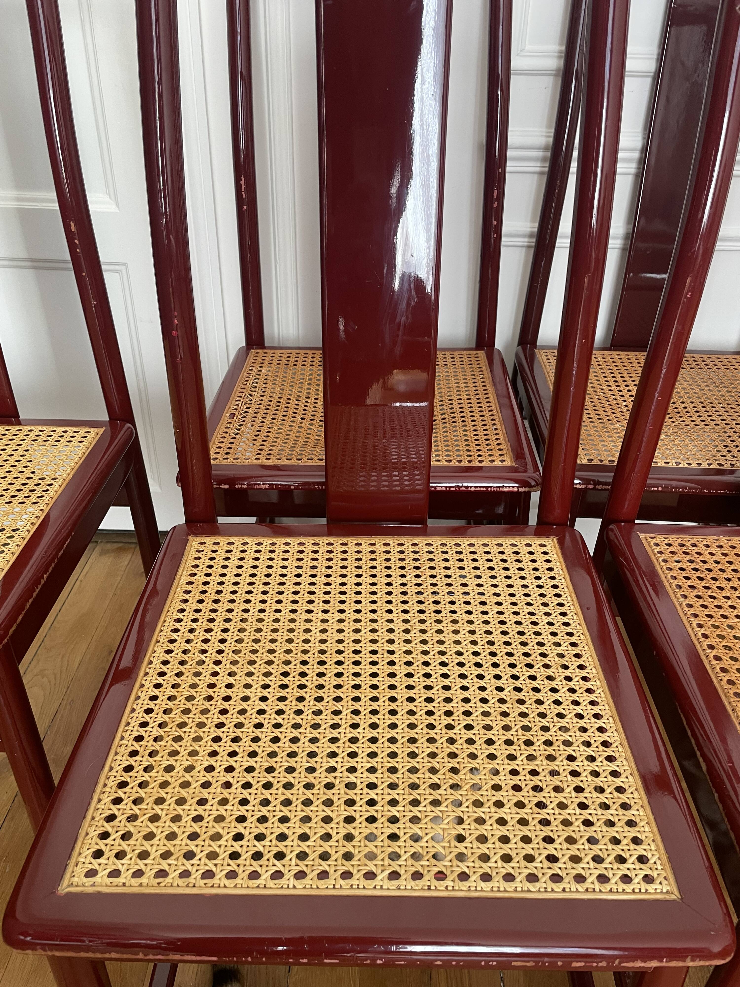 Set of 7 lacquered and caned chairs 1980 MONTINA SPA Italy