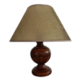 Vintage table lamp in turned wood and fabric lampshade