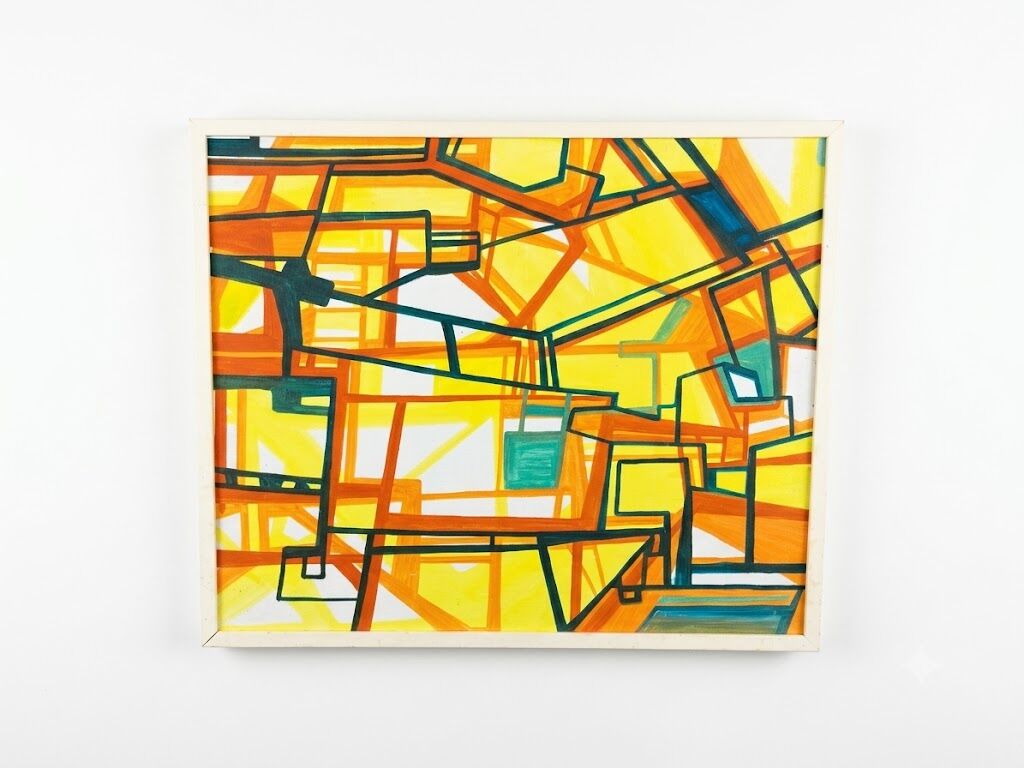 Abstract Cubist Table - Oil on Canvas Signed B. Géral