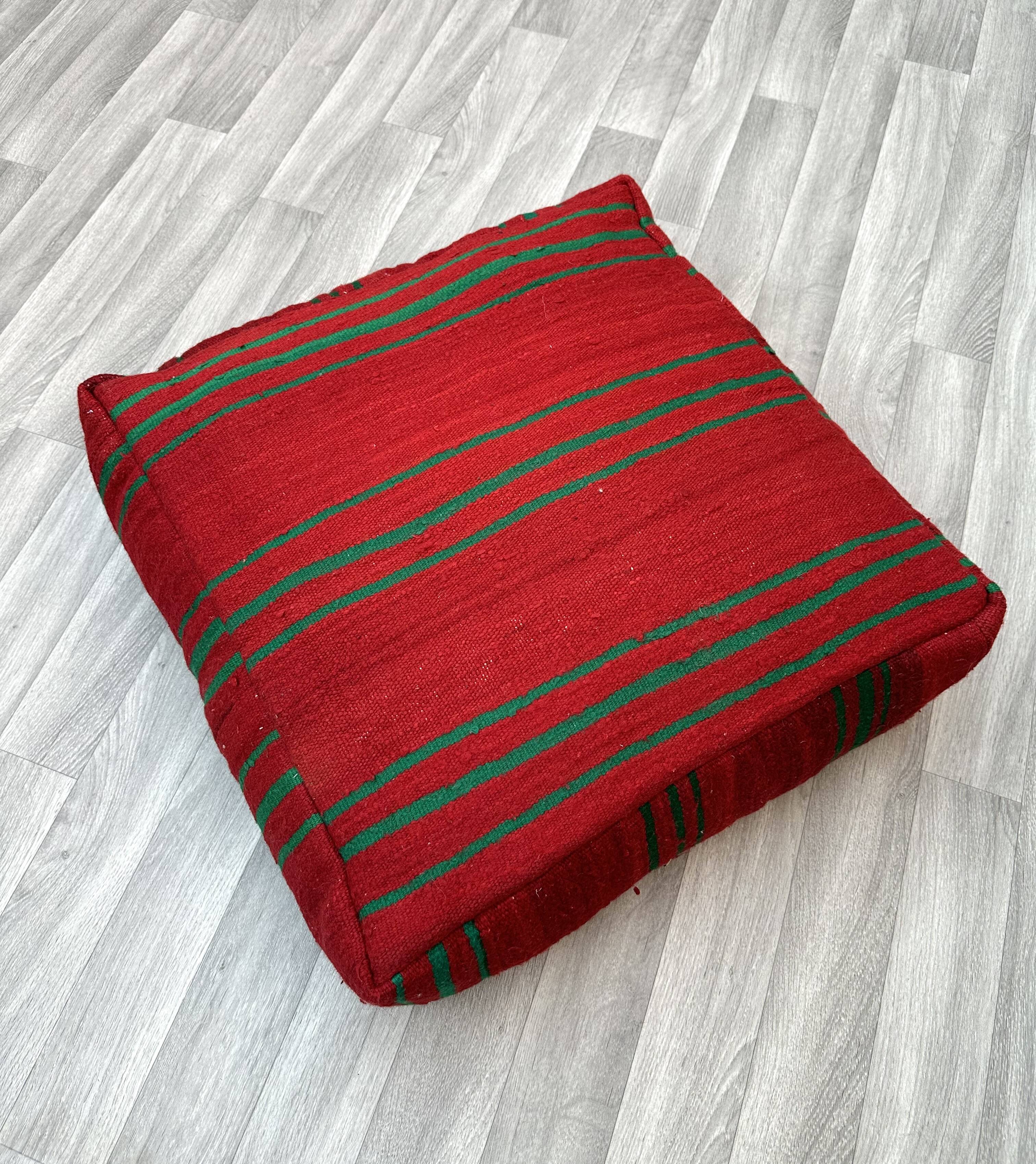 Moroccan Ottoman Pouf - Berber Cushion Cover - Decorative Cushions - Red Moroccan Cushion