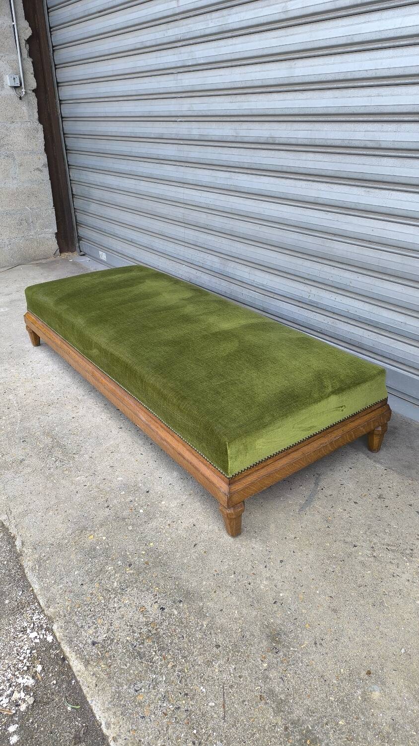 1920s velvet and oak bench