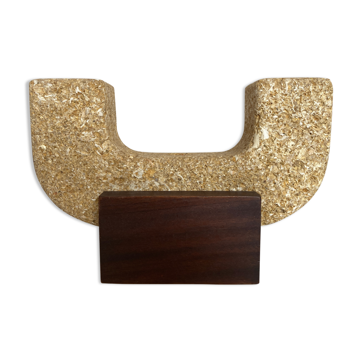 Brutalist XXL candle holder in stone and wood from the 1970s.