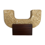 Brutalist candle holder xxl in stone and wood 1970