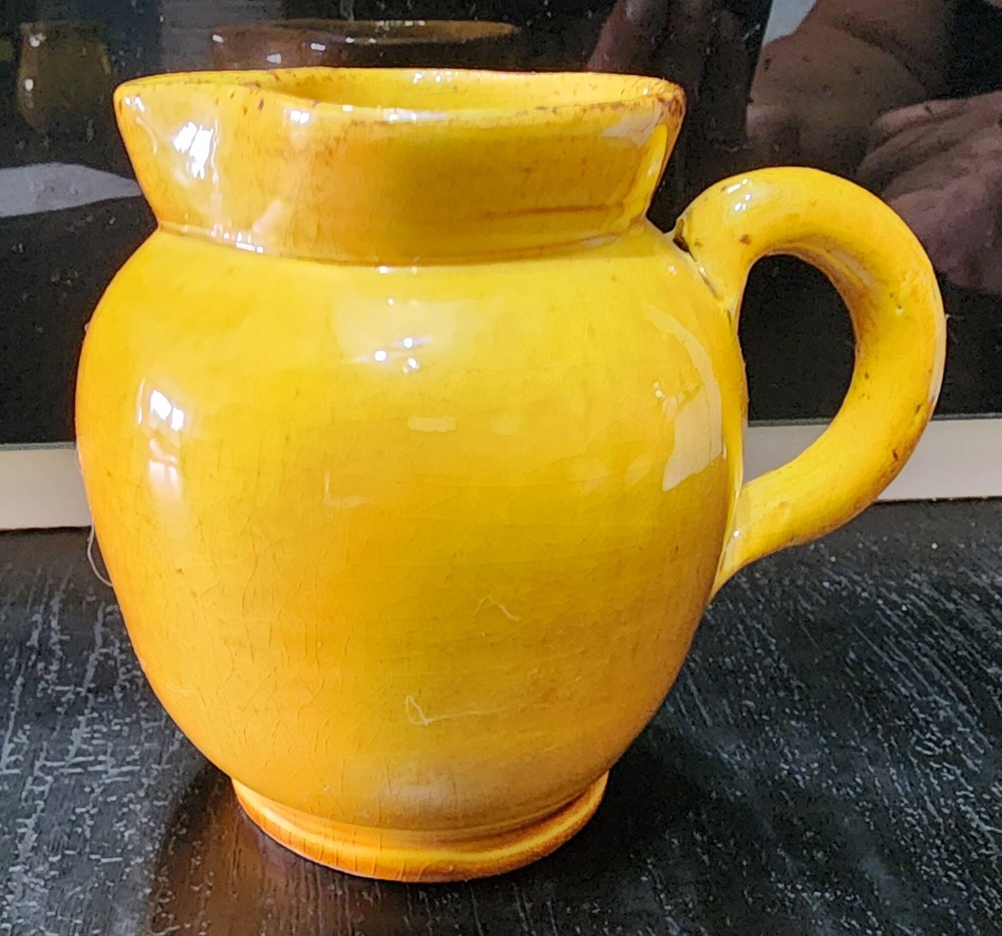 vintage ceramic water jug yellow Vallauris h10cm