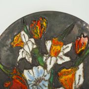 vintage ruscha 1960's 70's WALL PLATE fat lava bowl orange and white flower