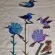 Handcrafted wall tapestry in dyed wool, bird decor, 67 cm by 84 cm