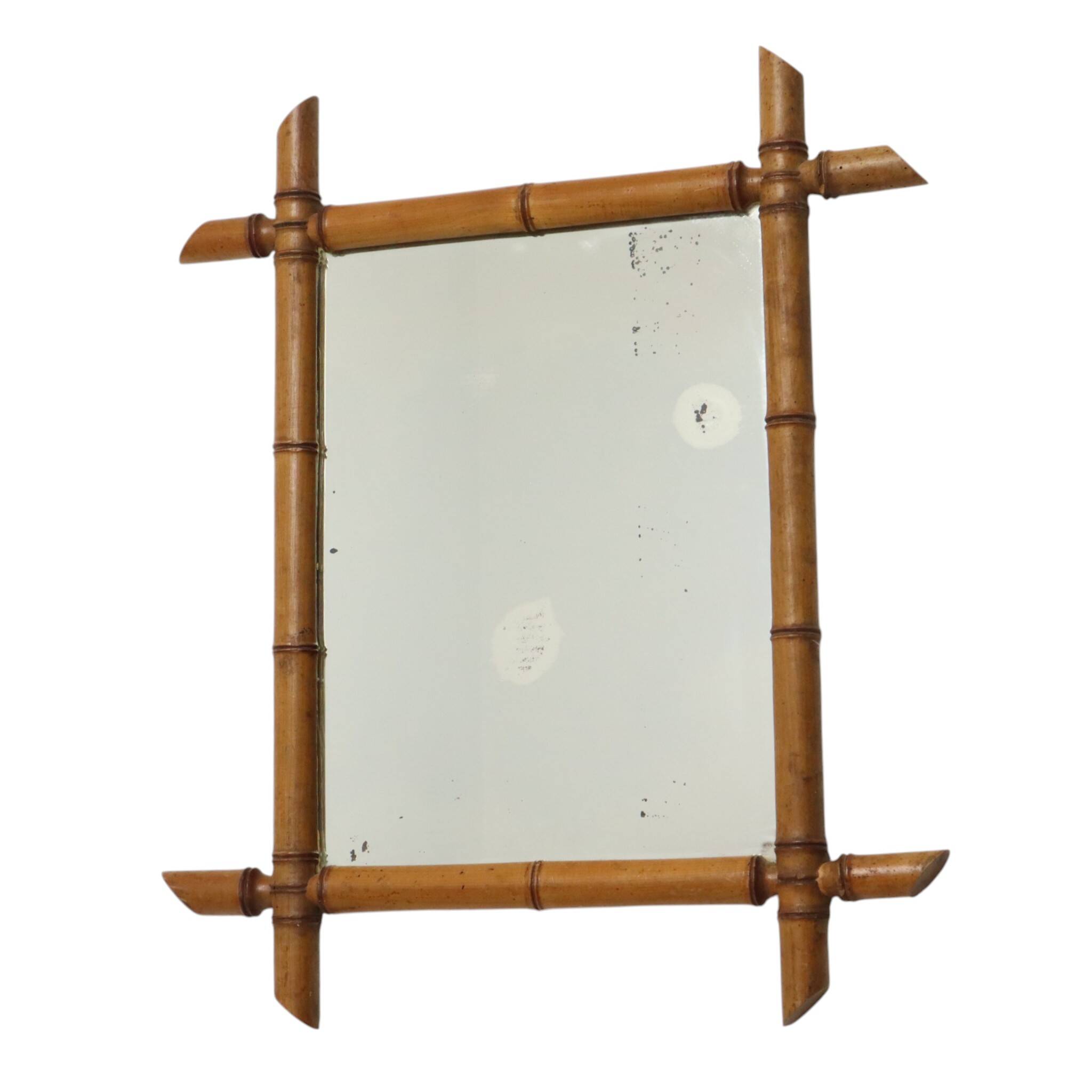 French Wooden Mirror, Faux Bamboo Chinoiserie, 57x47cm