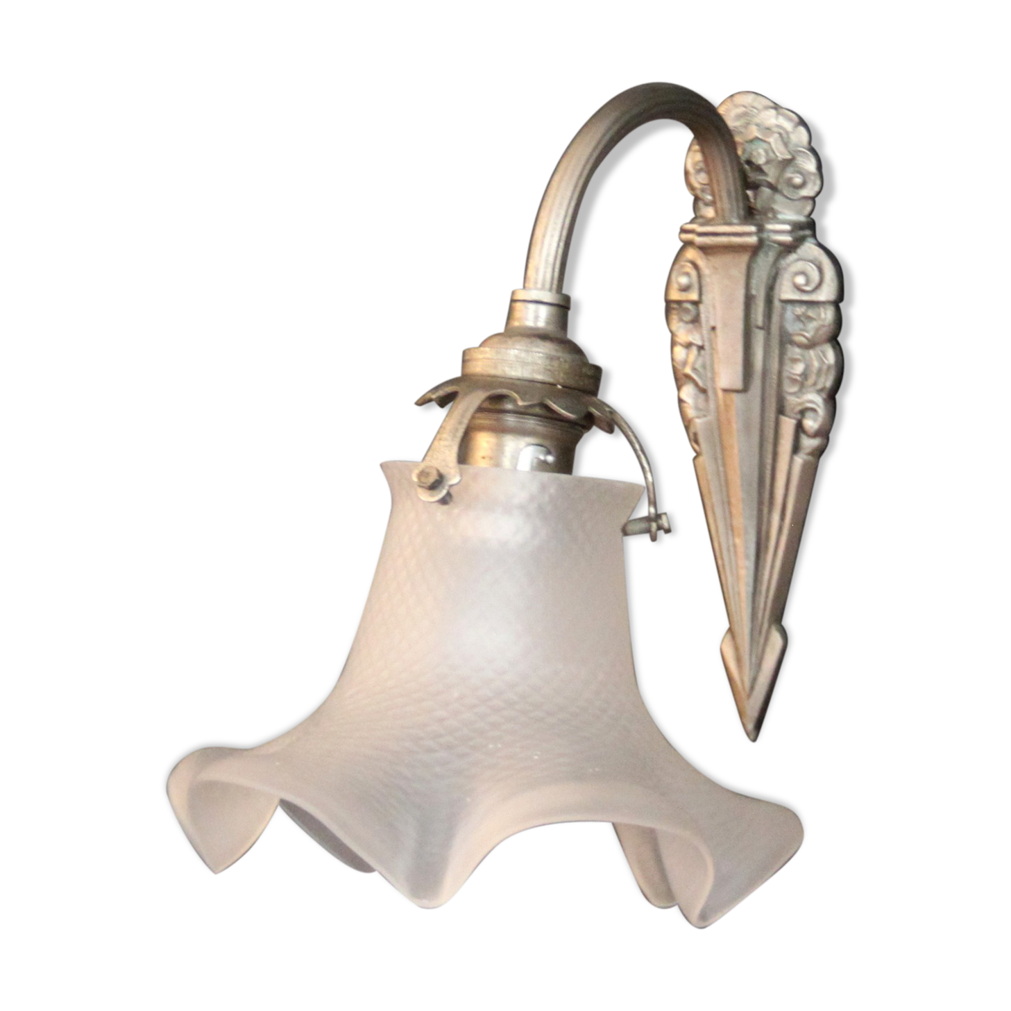 Applique murale en laiton chromé tulipe ancienne en verre vintage