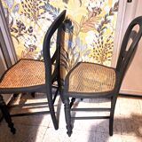 Paire de 2 chaises assise cannage en bois coloris noir 1940