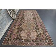 Vintage Turkish Oushak Handmade Wool Cotton Brown Runner Rug 188x416