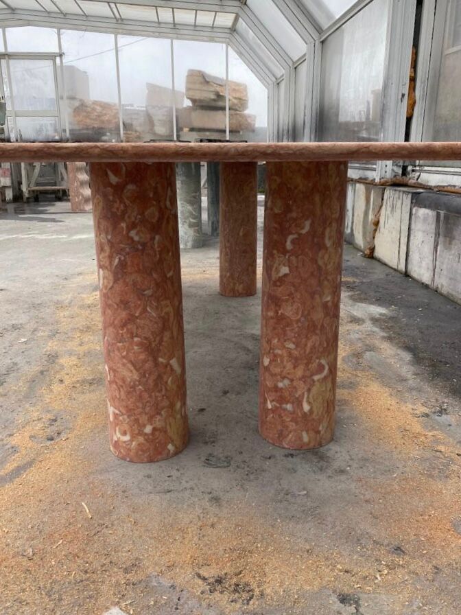 Large rectangle stone dining table in red/pink Portuguese Travertine