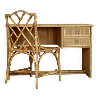 Dal Vera bamboo rattan desk and chair from the 1970s.