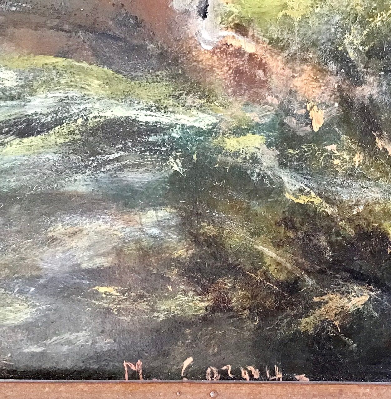 Antique landscape painting signed M Cornu from the 1980s