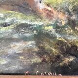 Tableau ancien paysage signé M Cornu des années 1980