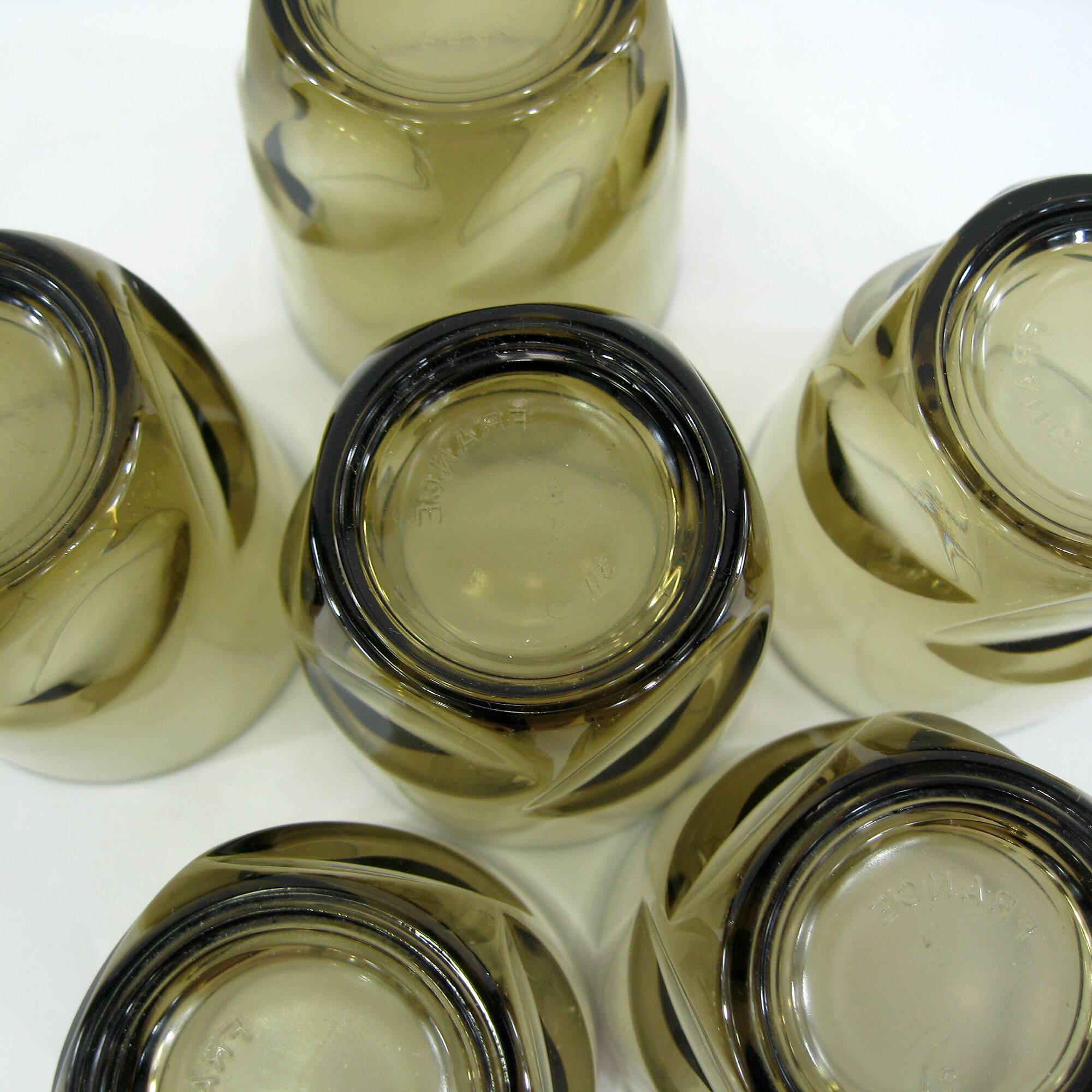 6 smoked twisted glass goblets - Luminarc Arcoroc France - vintage 70s