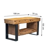 Rustic solid oak bench – 108×35×50 cm